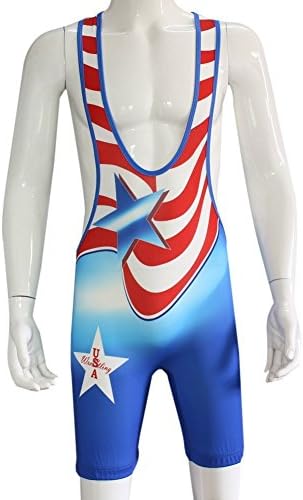 HAOYU Men Blue USA Olympic Wrestling Clothes Lycra Sexy Singlet Bodysuit HY-005