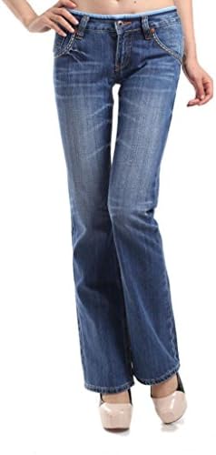 Women's Pockets Button Slim Fit Flare Jeans