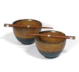 Brown Crackle Japanese Bowl And Chopsticks Set includes 2 Bowls and 2 Sets of Chopsticks