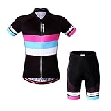 WOSAWE Women Short Sleeve Cycling Jersey and Shorts Suit, ColorShine, Size L
