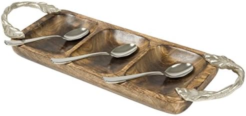 Three Section Wooden Serving Tray / Coffee Table Decorative Vanity Tray (Natural)