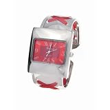 Geneva Platinum Ladies Chunky Color Bangle Watch with Red Threading by Geneva
