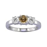 2 CT 3 Stone Champagne & White Diamond Ring 14K White Gold (Available In Sizes 5 - 10)