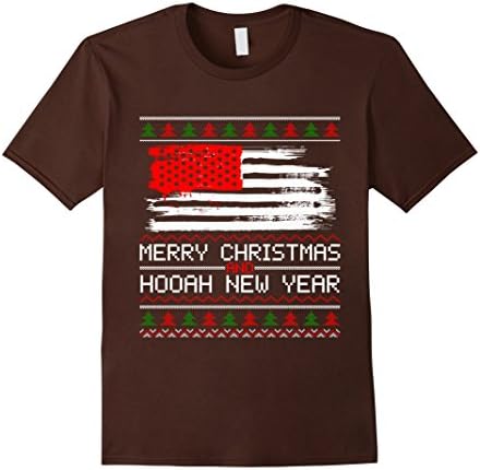 Men's Merry Christmas And A Hooah New Year T-Shirts Large Brown
