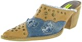 PENNY LOVES KENNY Pony Express Womens Denim Leather Studded Western Slip-On Clogs Shoes Mules Heels