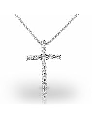 Platinum Delicate Bar Set Round Brilliant Diamond Cross Pendant. 1/2 CTW