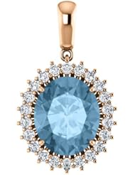 14K Rose Gold 12.00x10.00mm Oval Cut Sky Blue Topaz and Diamond Pendant -- LIFETIME WARRANTY