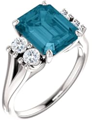 18K White Gold 10.00x8.00mm Emerald Cut London Blue Topaz and Diamond Ring -- LIFETIME WARRANTY