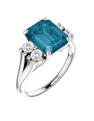 10K White Gold 10.00x8.00mm Emerald Cut London Blue Topaz and Diamond Ring -- LIFETIME WARRANTY