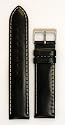 Men's Polished Italian Leather Watchband - Color Black Size: 24mm Watch Strap