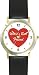 Red Heart - World's Best Friend - Love & Friendship Theme - WATCHBUDDY&Acirc;&reg; DELUXE TWO-TONE THEME WATCH - Arabic Numbers - Black Leather Strap-Women's Size-Small