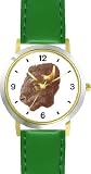 Buffalo or Bison Head Animal - WATCHBUDDY&Acirc;&reg; DELUXE TWO-TONE THEME WATCH - Arabic Numbers - Green Leather Strap-Size-Children's Size-Small ( Boy's Size & Girl's Size )
