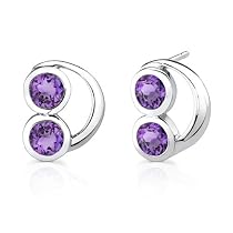 Round Cut Amethyst Earrings Sterling Silver