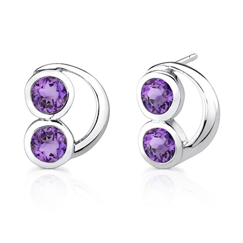 Round Cut Amethyst Earrings Sterling Silver