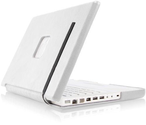 Case-Mate 13 Signature Suit MacBook Laptop Carrying Case in Italian Leather over Hard Shell, White with Black Accent (45435)