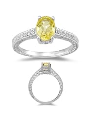 1/10 (0.09-0.12) Ct Diamond & 1.50 Cts Yellow Sapphire Ring in 14K White Gold