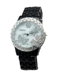 Geneva Black Enamel with Mother-of-pearl Butterfly Watch