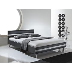Polsterbett Beat 140x200 schwarz Kunstleder mit Strassband Lifestyle Bett Kunst-Lederbett Doppelbett Ehebett