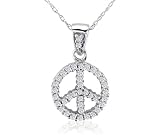 10k White Gold Diamond Peace Sign Pendant (1/4 cttw, K-L Color, I3 Clarity), 18