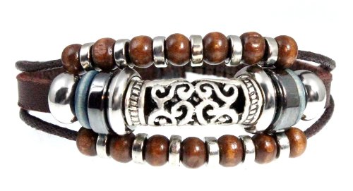 Stylish Swirl Bead Leather Zen Bracelet, 5.5 to 8" Adjustable Cuff Bracelet for Women, Teens and Girls in Gift Box