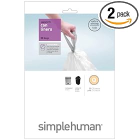 simplehuman Custom Fit Trash Can Liner Q, 50 Liters / 13 Gallons, 20-Count (Pack of 2)
