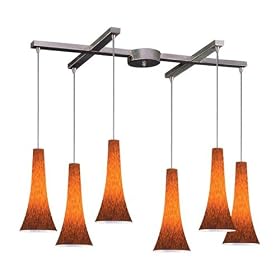 Tromba - 6 Light Kitchen Island Pendant Track Lighting Fixture - Brushed Nickel - Amber -...