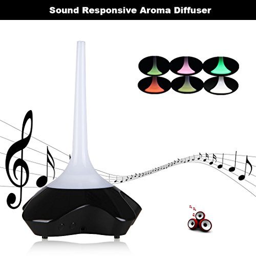 220lm Air Humidifier Diffuser-Excelvan Sound Responsive Essential Oil Aroma Diffuser Ultrasonic Humidifier Air Cool Mist Aromatherapy Purifier Light Woodgrain (Black)