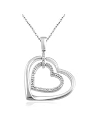 Sterling Silver Diamond Double Heart Pendant Necklace (1/10 Cttw, I-J Color, I2-I3 Clarity), 18"