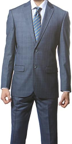 Men's Two-Piece Contemporary Slim Fit Suit - Moda Blue Plaid 44 Regular