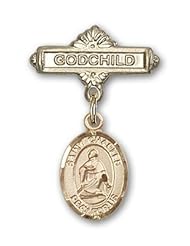 14K Gold Baby Badge with St. Charles Borromeo Charm and Godchild Badge Pin