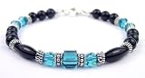 Blue Zircon December Birthstone Bracelets in Onyx, Sterling Silver, and Swarovski Austrian Crystals