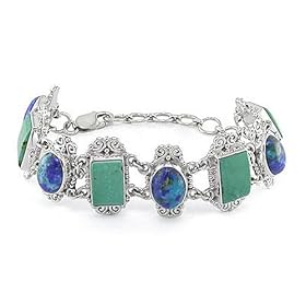 Sterling Silver Bluebird Azurite and Turquoise Link Bracelet by Sajen by Azurite