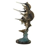 Sword Fish Triple Gallery Bronze Statue on Marble Base