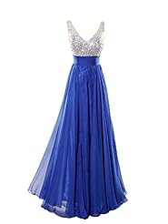 V-neck Crystals Sequined Crystal Beaded Sheer Chiffon Prom Dress/Party Dress 