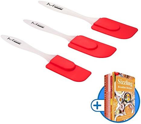 mKitchen Red Soft Easy Flex Silicone Spatula Set of 3- Heat Resistant Baking Supplies, Bakeware Set, Kitchen Utensils, Kitchen Gadgets, Icing Spatula and Scraper Spatula, 5 Recipe eBooks included