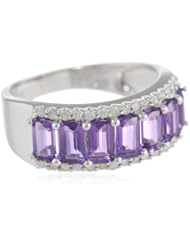 Sterling Silver Single Row Amethyst Diamond Ring (1/5 cttw, I-J Color, I2-I3 Clarity), Size 7