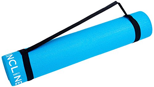 Incline Fit High Density Anti-Slip Exercise Yoga Mat with Carrying Strap, Marine Blue