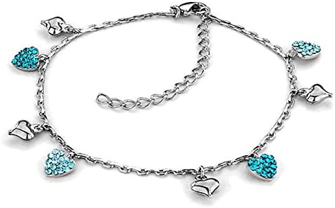 PugsterJewelry Blue Heart Swarovski Elements Crystal Ankle Adjustable Bracelet Anklet Lobster Clasp