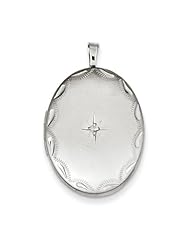Sterling Silver 26mm Diamond Star and Border Oval Locket. Metal Wt- 6.4g