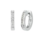 10K White Gold, Round Diamond Huggie Earrings, Channel Set (1/7 cttw)