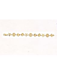 14K Yellow Gold 07"With Fish Shell Starfish Seashore Fancy Symbolic Bracelet With Lobster Clasp