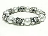 Silvertone Stretch Bracelet with Large Pearls and Rhinestones 41418GyFyKL. SL160 Silvertone Stretch Bracelet with Large Pearls and Rhinestones