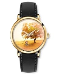 SPRAWL Aanalog Fashion Series Gold Ladies Watches of Genuine Black Leather Strap,Unique Wrist Watch for Women Girls Designed with Field scarecrow