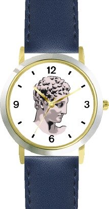 Best Price Statue of Hermes (Mercury) by Praxiteles (Head) - WATCHBUDDY® DELUXE TWO-TONE THEME WATCH - Arabic Numbers - Blue Leather Strap-Size-Women's Size-Small