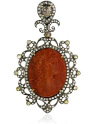 18kt Yellow Gold Diamond Pave Cameo Design Pendant Silver Antique Style Jewelry
