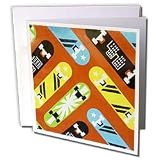 Florene Childrens Art - Yellow Green Black SkateBoards On Red - Greeting Cards-12 Greeting Cards with envelopes