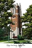 Michigan State University: Beaumont Tower Lithograph 14x10 Unframed Lithograph