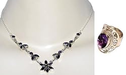 Sterling Silver Amethyst Necklace and Ring Sets