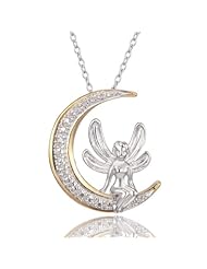 Sterling Silver Two-Tone Diamond Accent Moon and Fairy Pendant