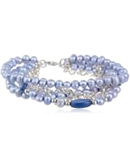 5 Row Blue Denim Baroque Freshwater Cultured Pearls with Kyanite Accents and Silver-Tone Chain Bracelet, 7.5"